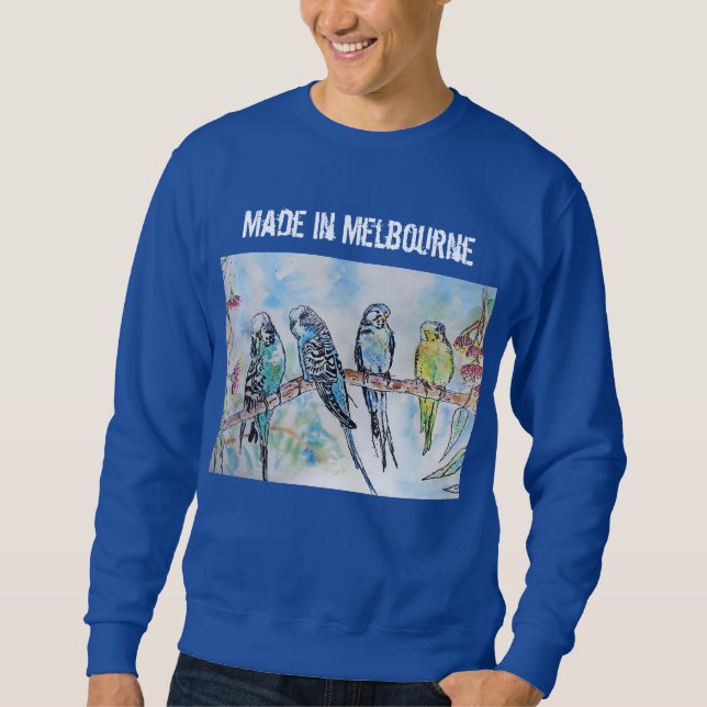 Budgie Budgerigar Bird Made In Melbourne T Shirt Lång Ärmad Tröja (Framsida)