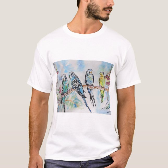 Budgie Budgerigar Birds Bird Wildlife T Shirt (Framsida)