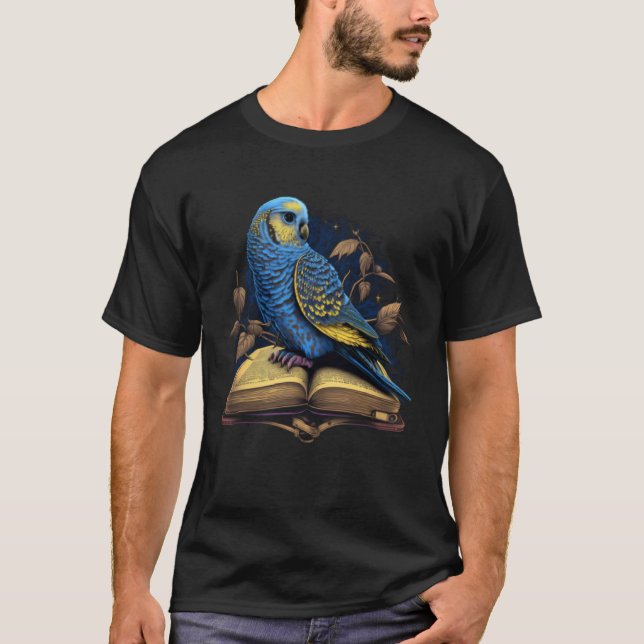 Budgie Budgerigar Book Parakeet Bird Bookworm Read T Shirt (Framsida)