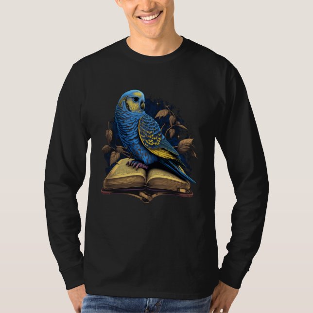 Budgie Budgerigar Book Parakeet Bird Bookworm Read T Shirt (Framsida)
