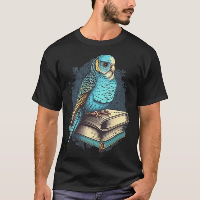 Budgie Budgerigar Book Parakeet Bird Bookworm Read T Shirt (Framsida)