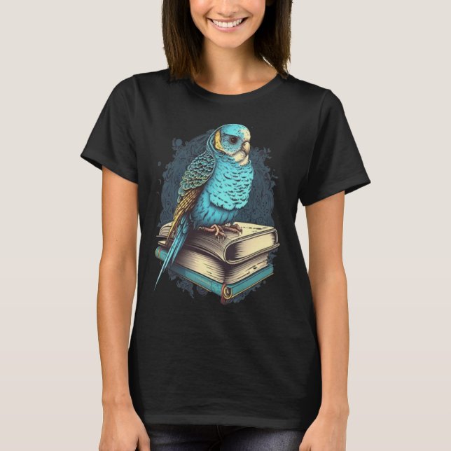 Budgie Budgerigar Book Parakeet Bird Bookworm Read T Shirt (Framsida)