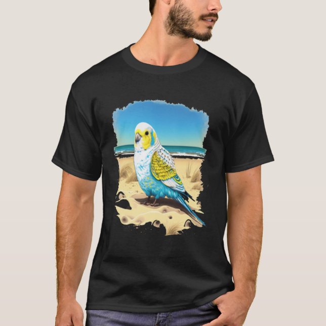 Budgie Budgerigar Parakeet Bird Ocean Beach Summer T Shirt (Framsida)