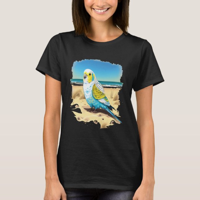 Budgie Budgerigar Parakeet Bird Ocean Beach Summer T Shirt (Framsida)