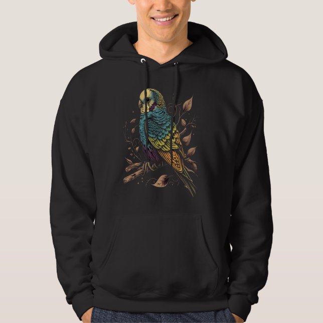 Budgie Budgerigar Parakeet Bird Retro Vintage 80s  Hoodie (Framsida)