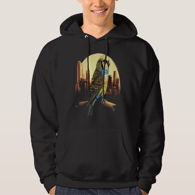 Budgie Budgerigar Parakeet City Skyline Parrot Bir Hoodie (Framsida)