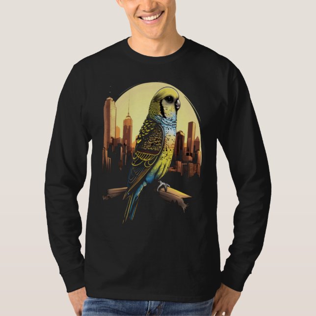 Budgie Budgerigar Parakeet City Skyline Parrot Bir T Shirt (Framsida)