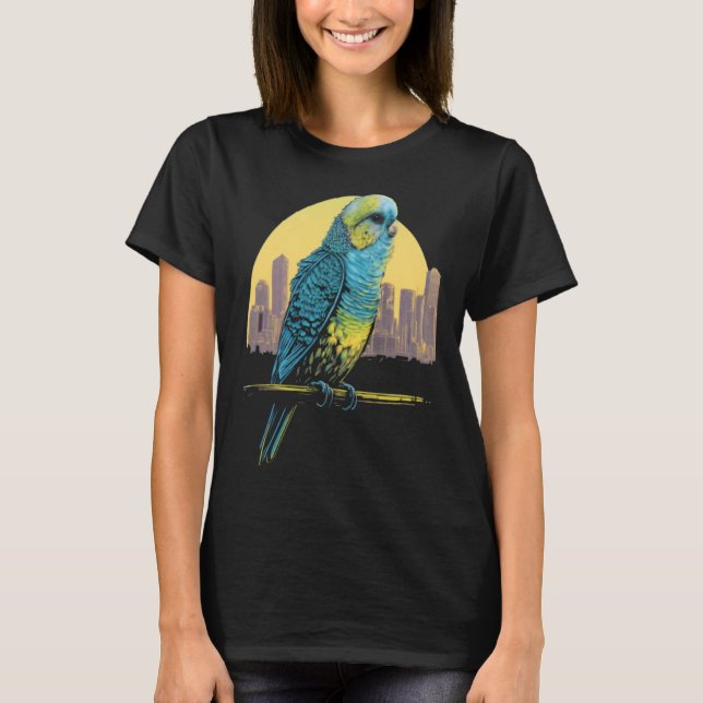 Budgie Budgerigar Parakeet City Skyline Parrot Bir T Shirt (Framsida)
