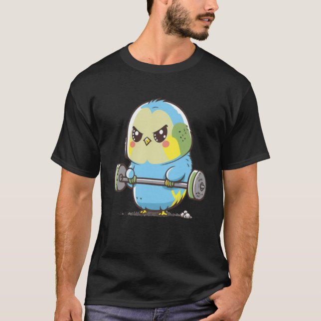 Budgie Budgerigar Parakeet Liiting Bodybuilding de T Shirt (Framsida)