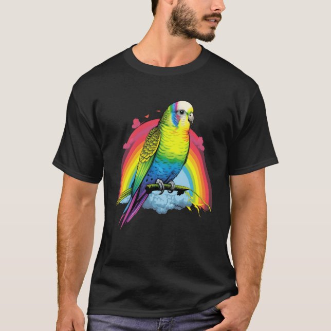 Budgie Budgies Birds Rainbow Budgerigar Parakeet   T Shirt (Framsida)