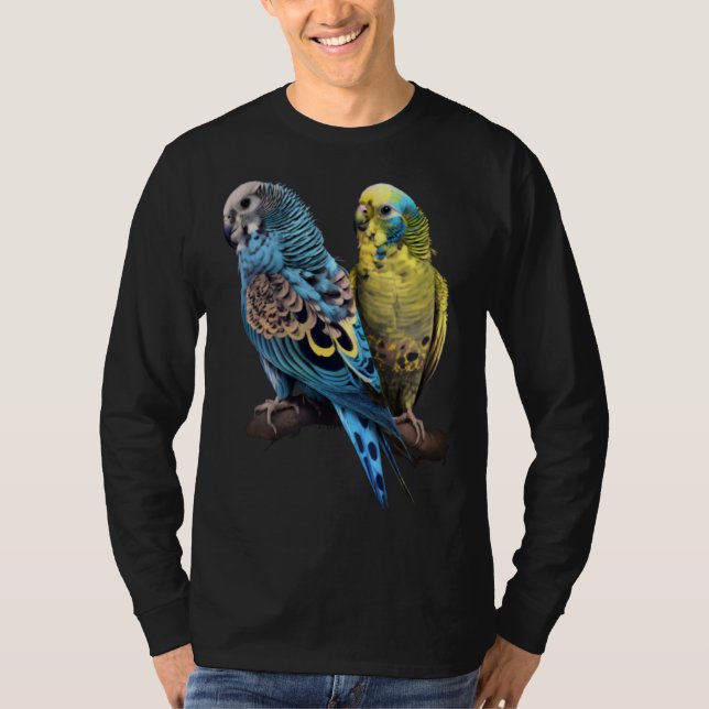 Budgie Budgies Budgerigar Parakeet Birds Birdwatch T Shirt (Framsida)