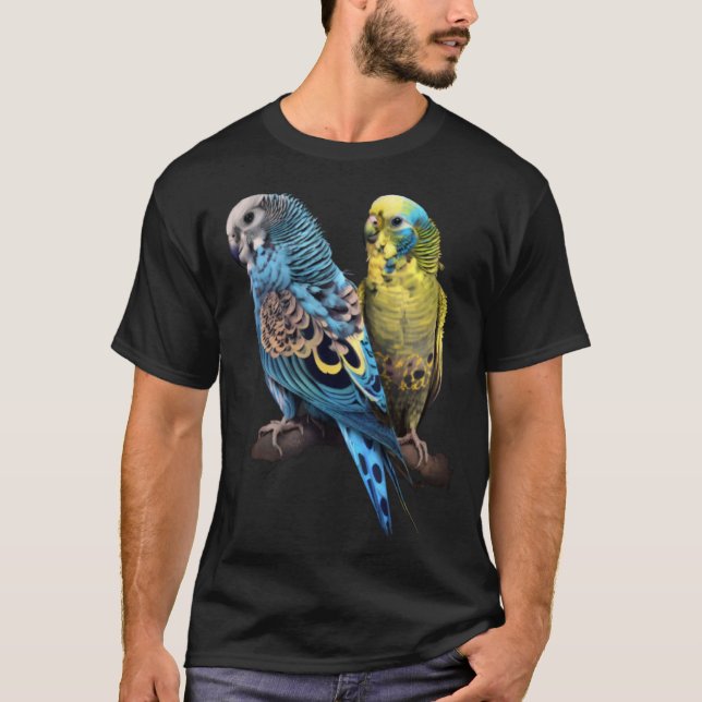 Budgie Budgies Budgerigar Parakeet Birds Birdwatch T Shirt (Framsida)