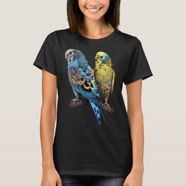 Budgie Budgies Budgerigar Parakeet Birds Birdwatch T Shirt (Framsida)