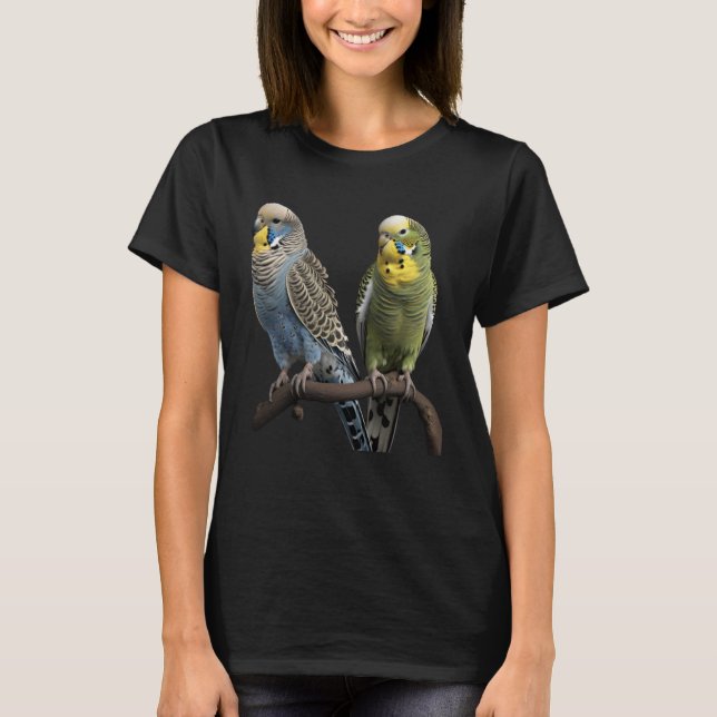 Budgie Budgies Budgerigar Parakeet Birds Birdwatch T Shirt (Framsida)