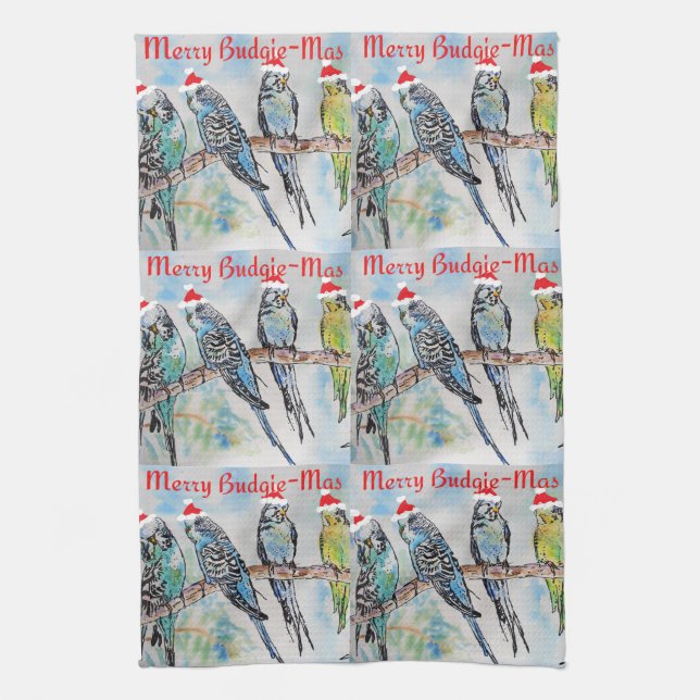 Budgie Budgies Glad Budgiemas julmiddag Kökshandduk (Vertikal)