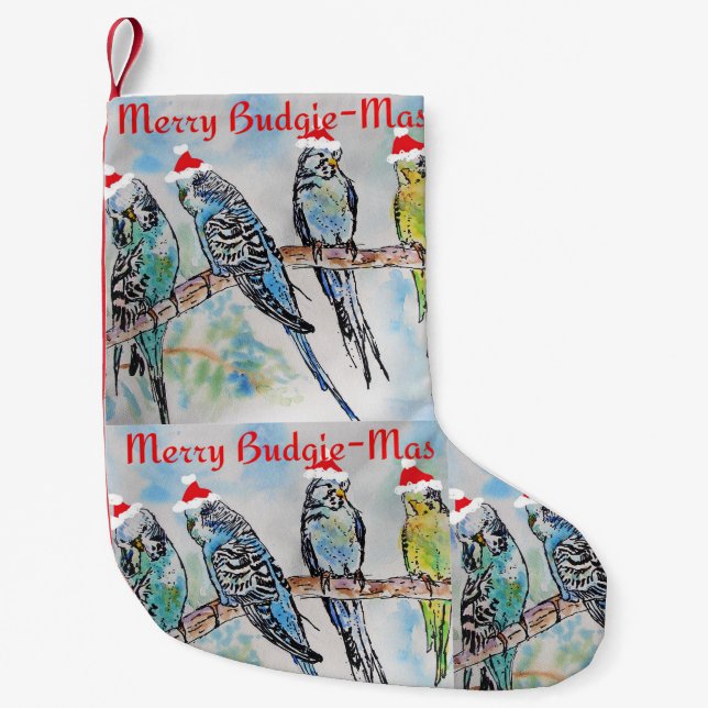Budgie Budgies Merry Budgiemas Christmas Stocking Liten Julstrumpa (Framsidan)