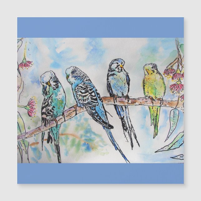 Budgie Budgies Watercolor Painting Bird Card (Framsida)