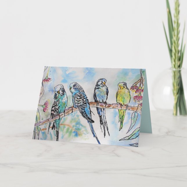 Budgie Budgies Watercolor Painting Bird Card Kort (Framsida)