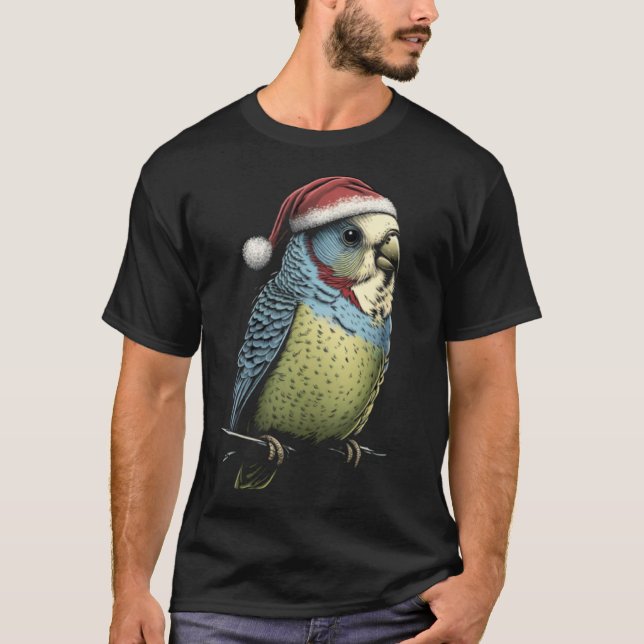 Budgie Christmas Budgerigar Santa Hat Parakeet Bir T Shirt (Framsida)