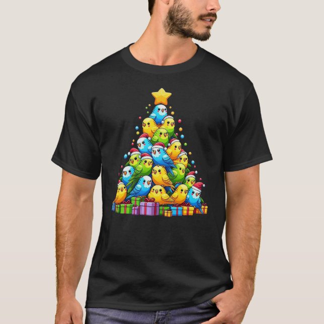 Budgie Christmas Tree Bird Christmas Cosutme Men W T Shirt (Framsida)