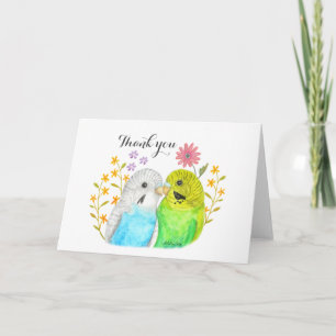 Budgie Couple Bröllop Tack för att du Cute lovebir Kort