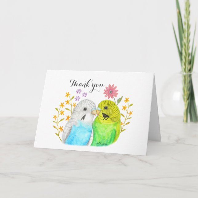 Budgie Couple Bröllop Tack för att du Cute lovebir Kort (Framsida)