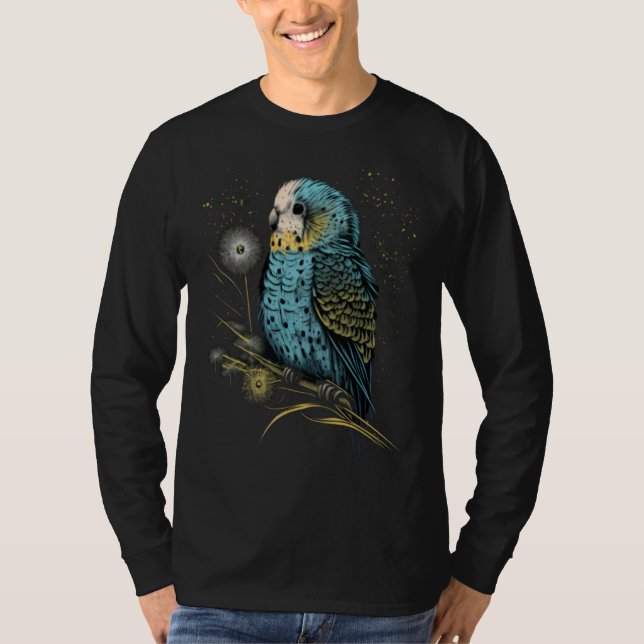 Budgie Dandelion Flower Budgerigar Parakeet Bird T Shirt (Framsida)