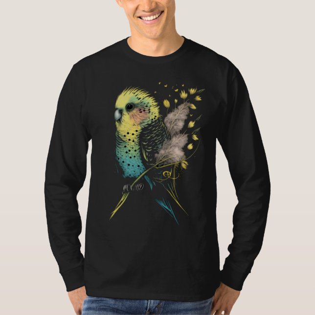 Budgie Dandelion Flower Budgerigar Parakeet Bird   T Shirt (Framsida)