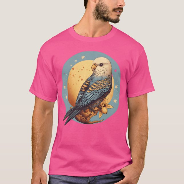 Budgie för en ornitolog fågelägare i en fren t shirt (Framsida)