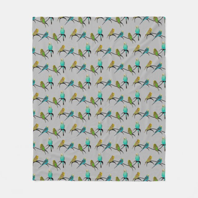 Budgie Frenzy Fleece Blanket (Grått) (Framsidan)
