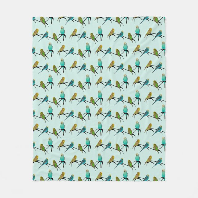 Budgie Frenzy Fleecefilt (Ljus Cyan) (Framsidan)