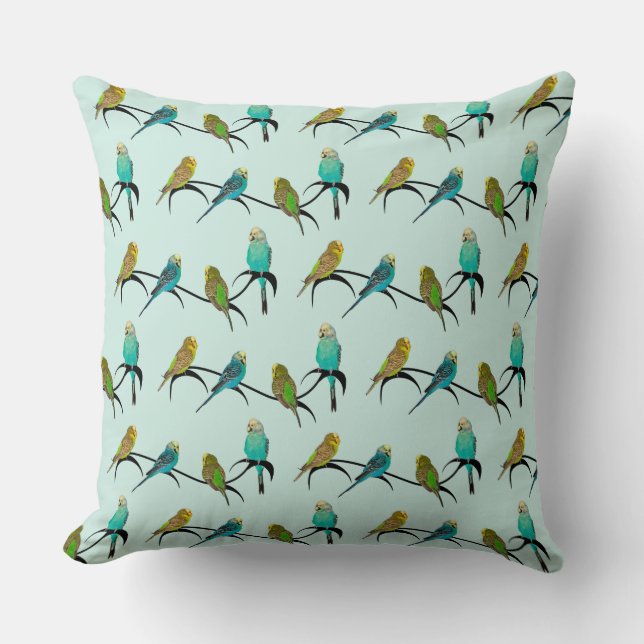 Budgie Frenzy Pillow (ljuscyan) Kudde (Framsida)