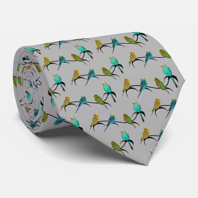 Budgie Frenzy Tie (Grått) Slips (Rullad)
