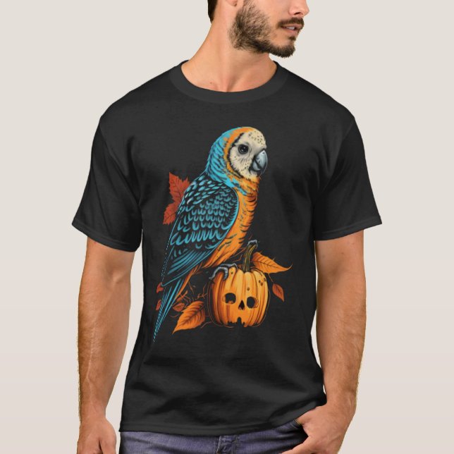 Budgie Halloween Pumpkin Budgerigar Parakeet Bird  T Shirt (Framsida)