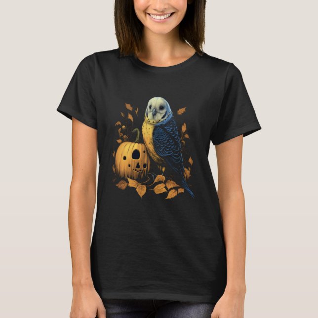 Budgie Halloween Pumpkin Budgerigar Parakeet Bird  T Shirt (Framsida)