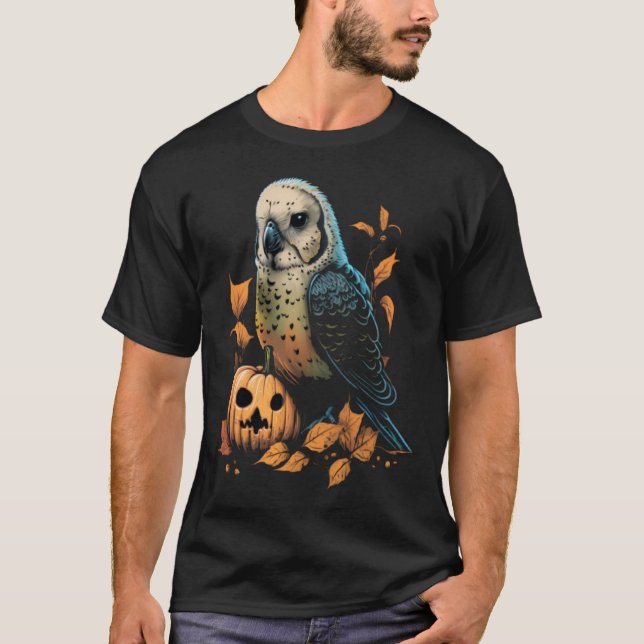 Budgie Halloween Pumpkin Budgerigar Parakeet Bird T Shirt (Framsida)