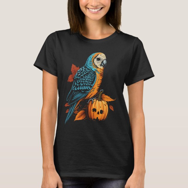 Budgie Halloween Pumpkin Budgerigar Parakeet Bird  T Shirt (Framsida)