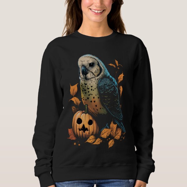 Budgie Halloween Pumpkin Budgerigar Parakeet Bird T Shirt (Framsida)