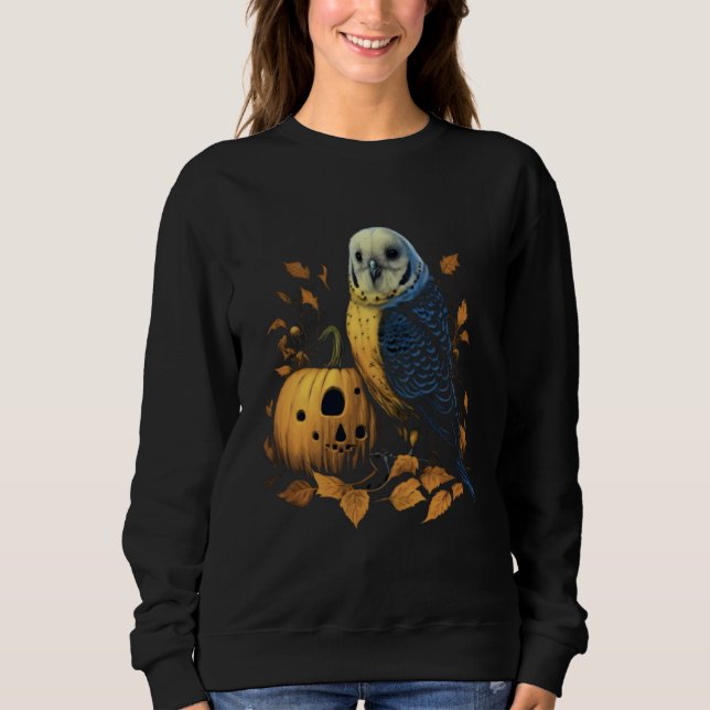 Budgie Halloween Pumpkin Budgerigar Parakeet Bird  T Shirt (Framsida)