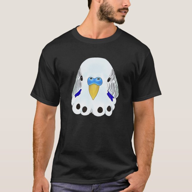 Budgie Head - White and Blue Parakeet Head på Blue T Shirt (Framsida)