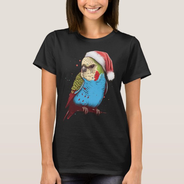 Budgie jul Budgerigar Santa Hat Parakeet Bir T Shirt (Framsida)