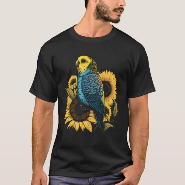 Budgie Mom Budgerigar Sunflower Parakeet Bird Moth T Shirt (Framsida)