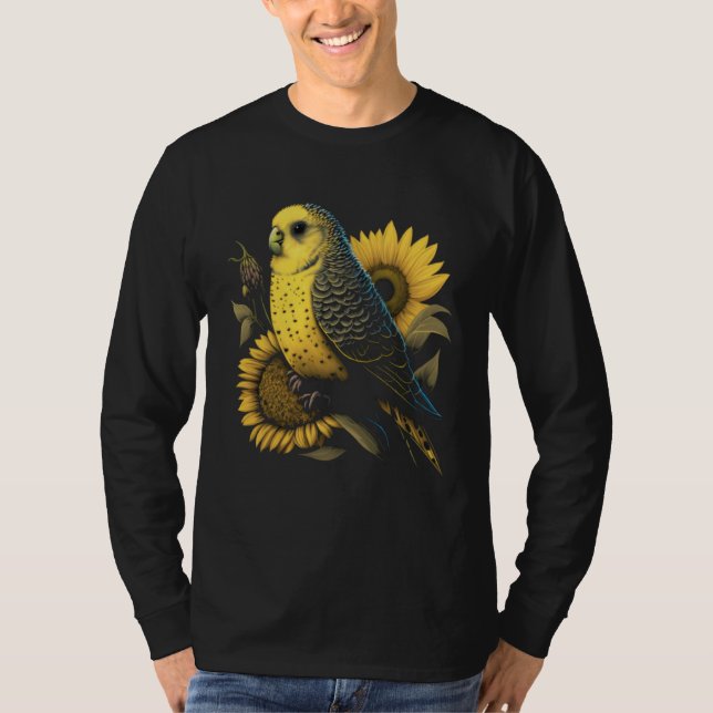 Budgie Mom Budgerigar Sunflower Parakeet Bird Moth T Shirt (Framsida)