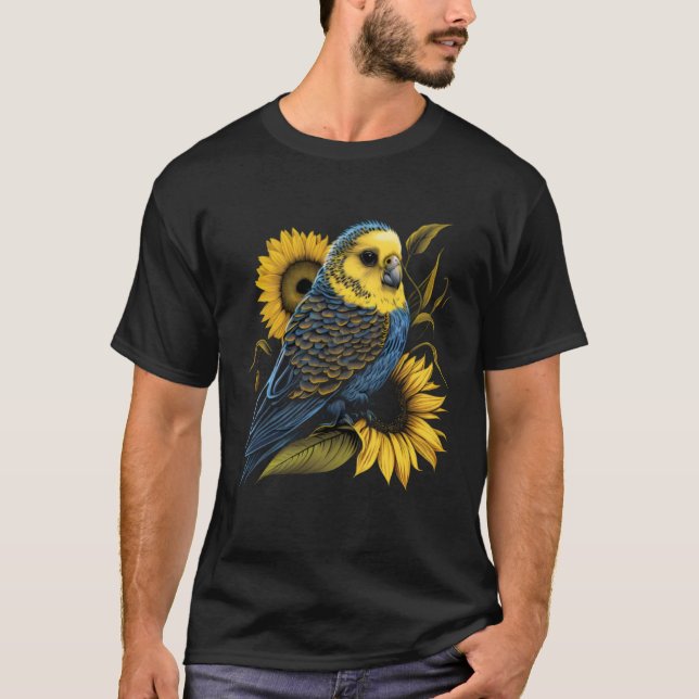 Budgie Mom Budgerigar Sunflower Parakeet Bird Moth T Shirt (Framsida)