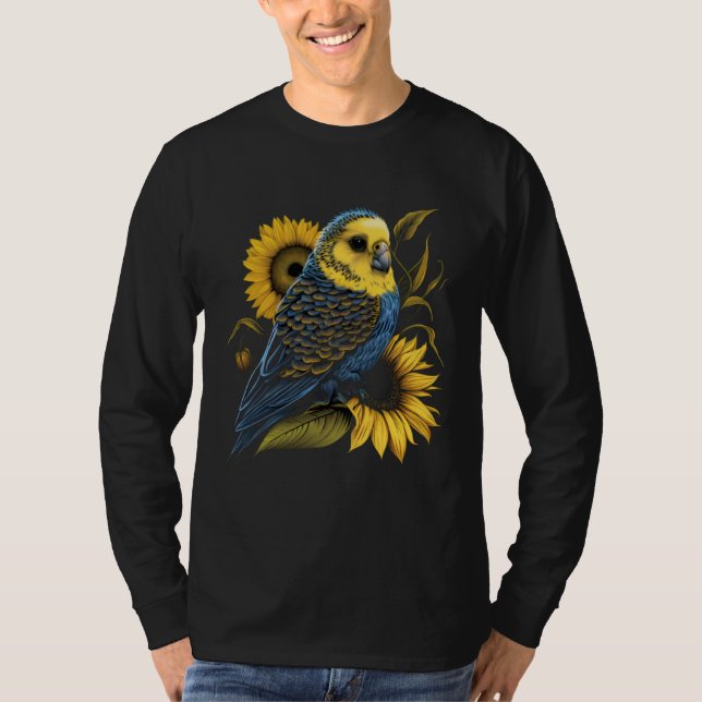 Budgie Mom Budgerigar Sunflower Parakeet Bird Moth T Shirt (Framsida)