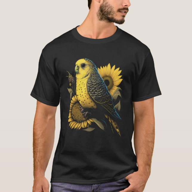 Budgie Mom Budgerigar Sunflower Parakeet Bird Moth T Shirt (Framsida)
