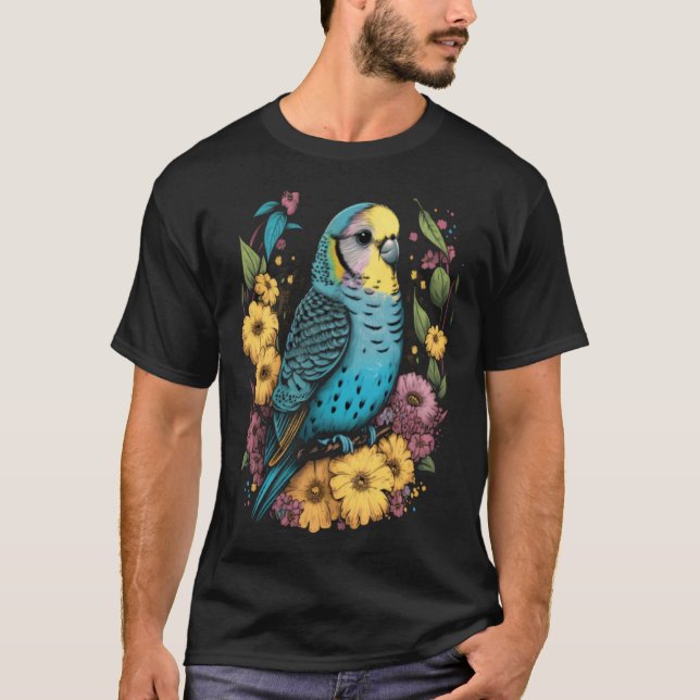 Budgie Mom Flower Budgerigar Parakeet Bird Mother  T Shirt (Framsida)