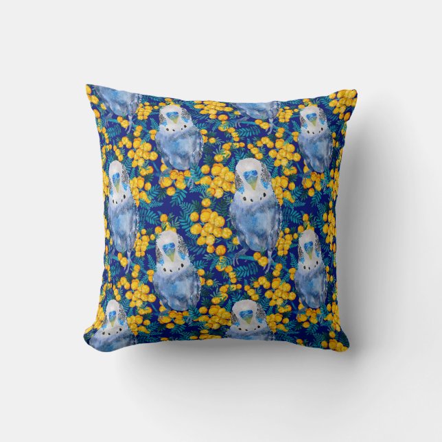 Budgie Och Wattle Mönster Kudde (Framsida)