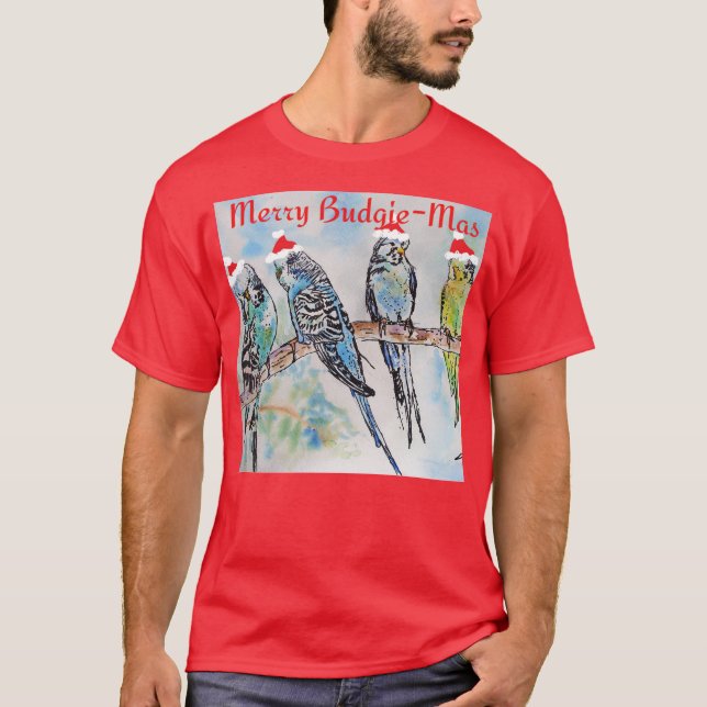 Budgie Parakeet Budgerigar Mens Funny Christmas T Shirt (Framsida)
