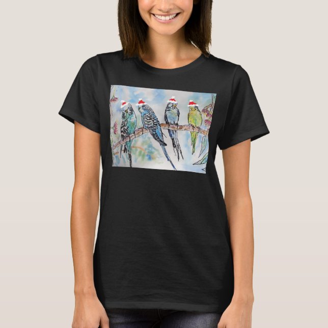 Budgie Parakeet Budgerigar Womens Funny Christmas T Shirt (Framsida)
